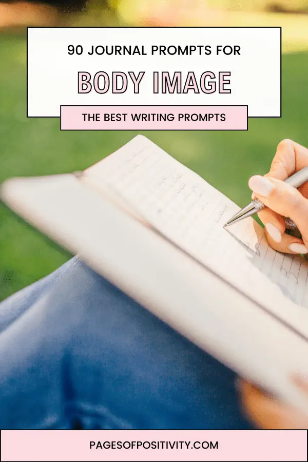 a pin for a blog post about body positive journal prompts