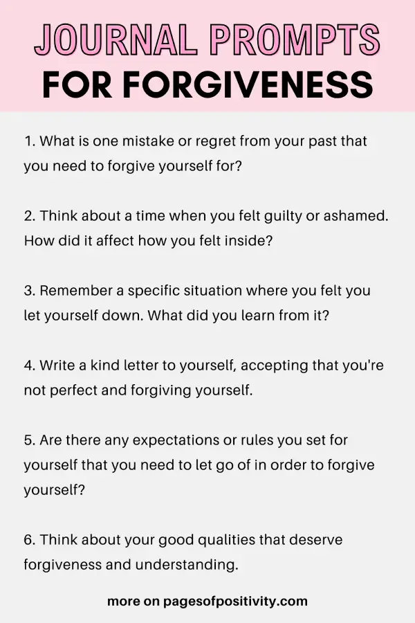 a pin for a blog post about self-forgiveness journal prompts