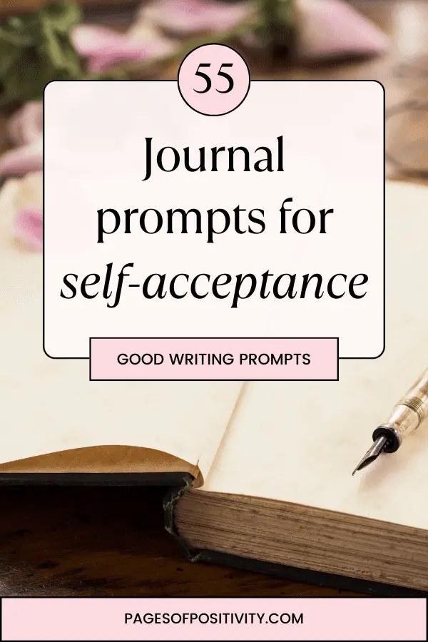 a pin for a blog post about journal prompts about self-acceptance
