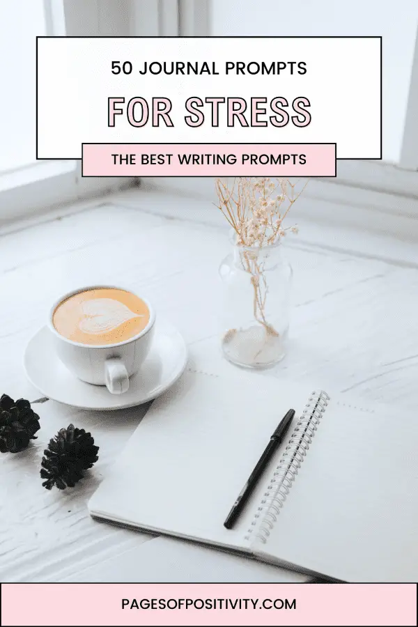 a pin for a blog post about journal prompts for stress relief