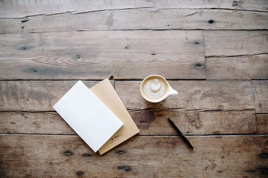 a journal and a cup of coffee