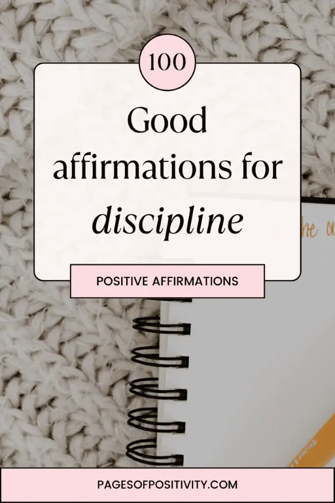 a pin that says in a large font discipline affirmations