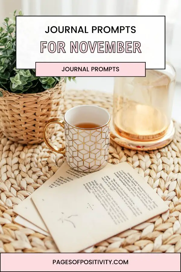 a pin for a blog post about november journal prompts for november