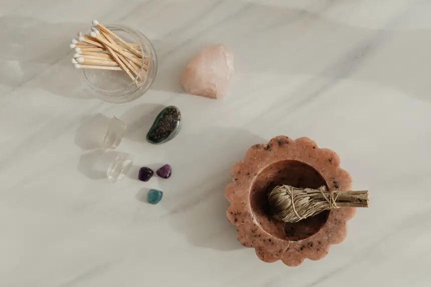 rose quartz and other crystals