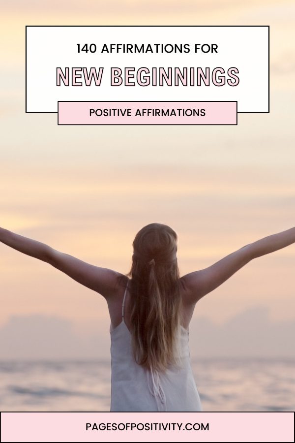 a pin that says in a large font new beginnings affirmations