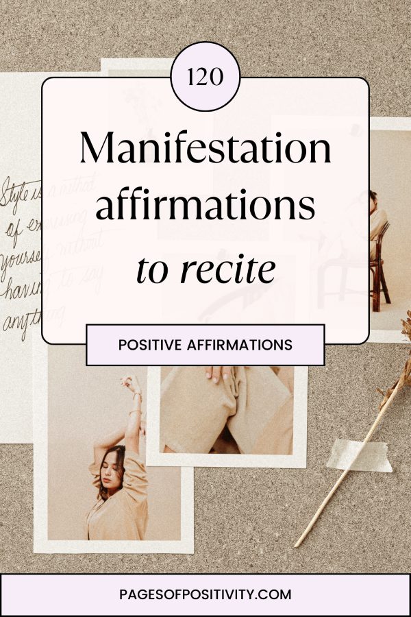 a pin that says in a large font manifestation affirmations