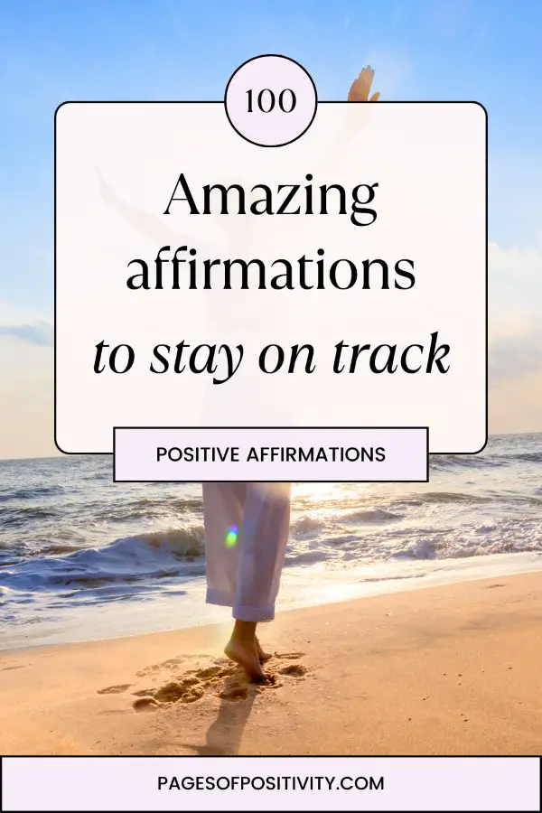 a pin that says in a large font affirmations to stay on track
