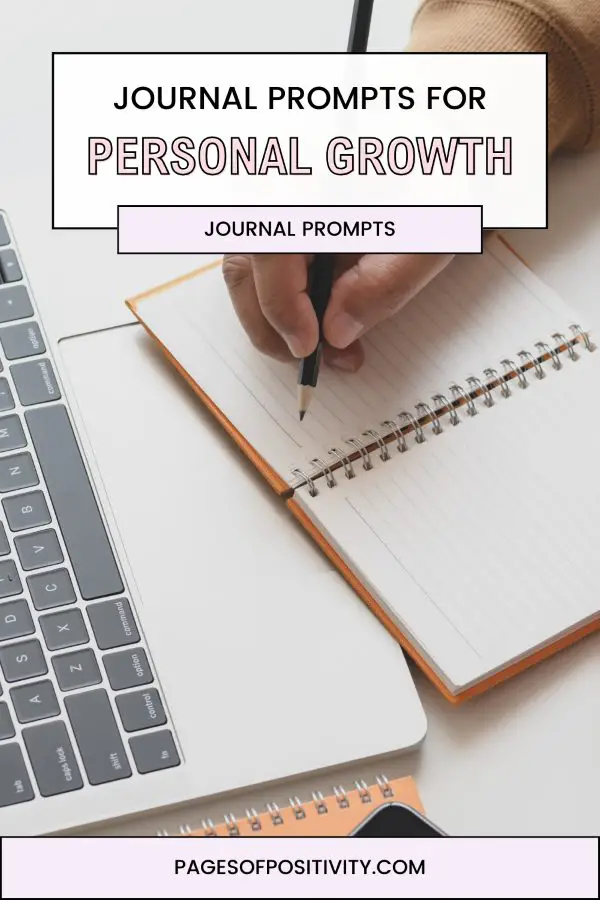 a pin that says in a large font journal prompts for personal growth