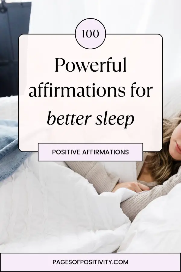 a pin that says in a large font affirmations for better sleep